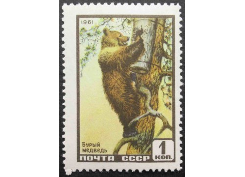 Марка 2535 Фауна СССР. Бурый медведь. MNH ★★. 1961 год.